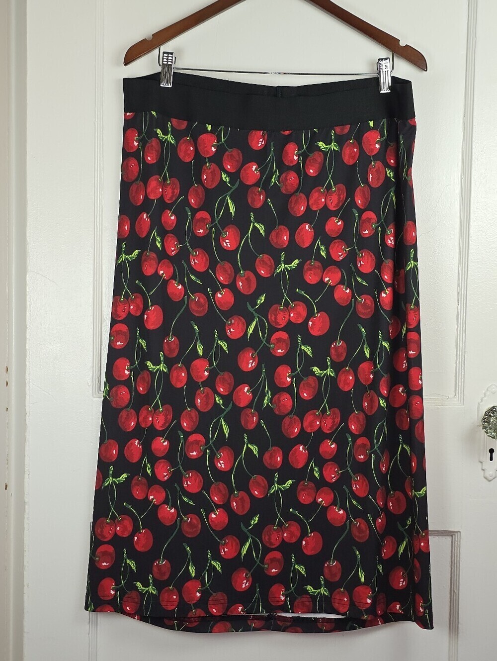 NY&C Cherry Print Knit Fitted Pencil Midi Skirt Like New XXL